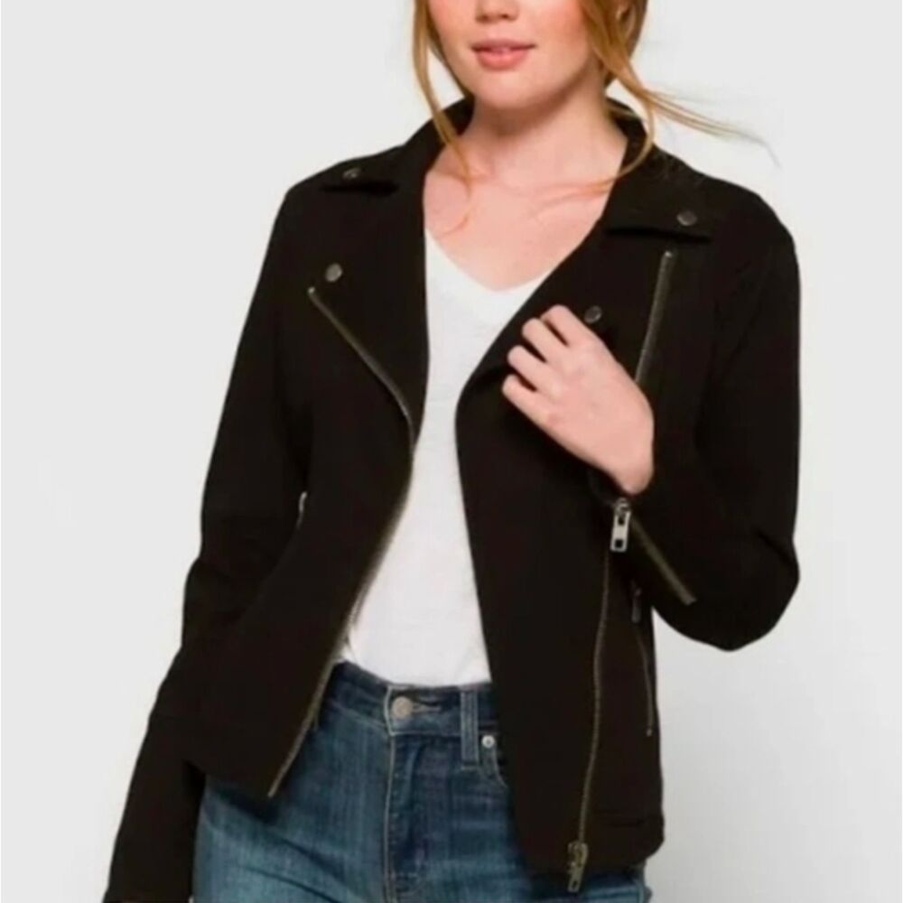 Liverpool Bradford Black Moto Zip Faded Denim Jacket Women's XS